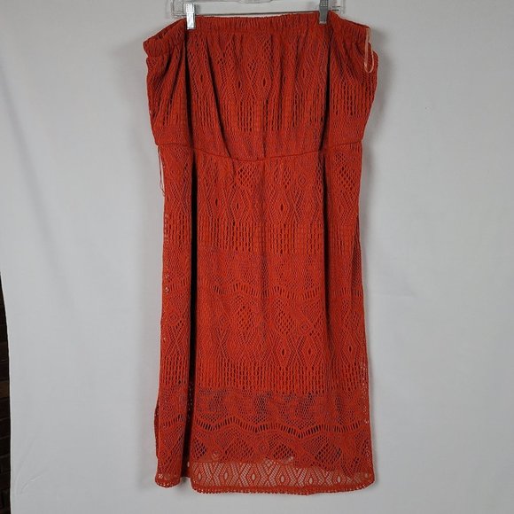 Maurices plus size lace strapless midi dress lined burnt orange - Picture 1 of 5